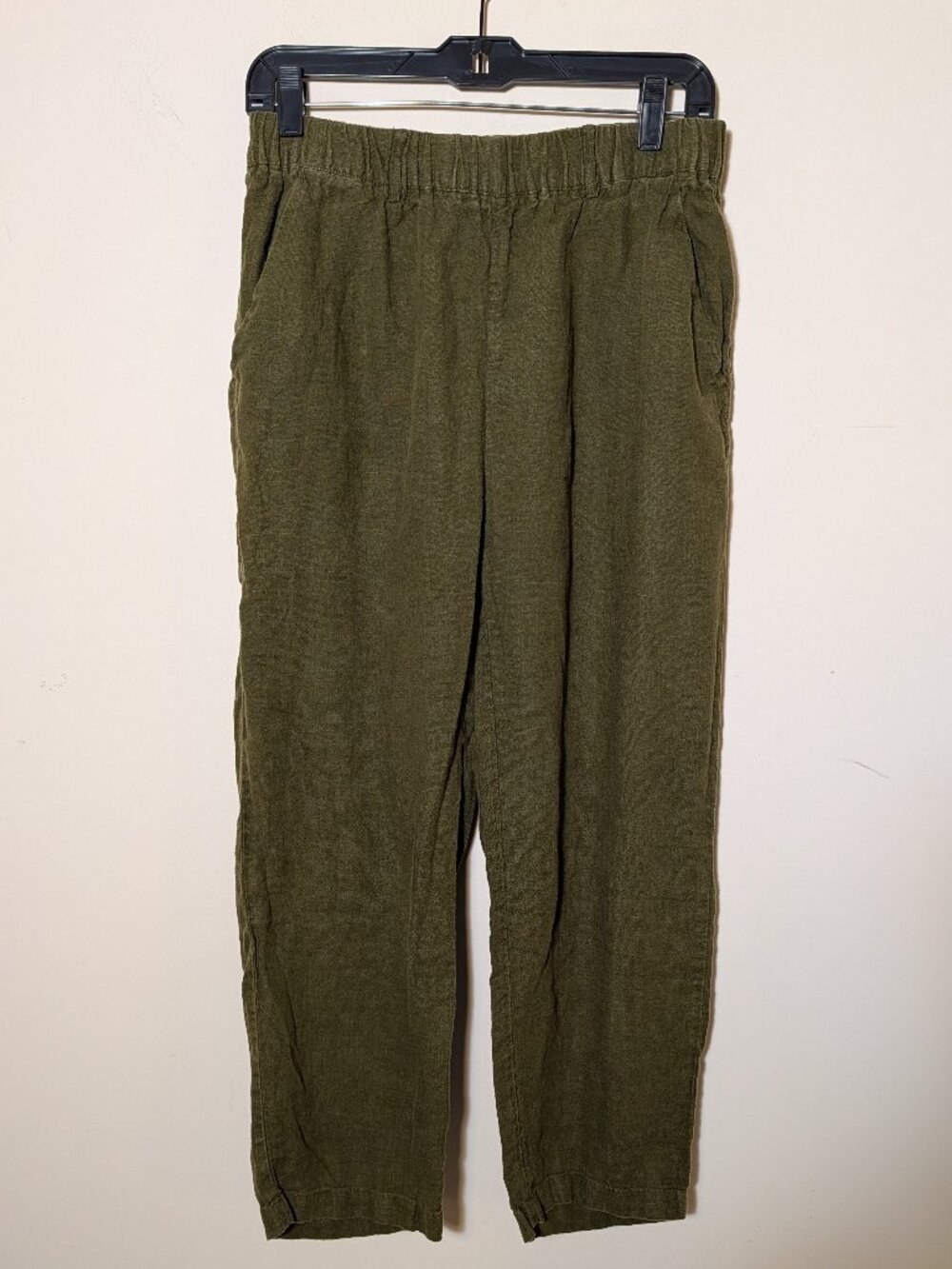 Quince 100% European Linen Cropped Pull On Pants Sz M Martini Olive